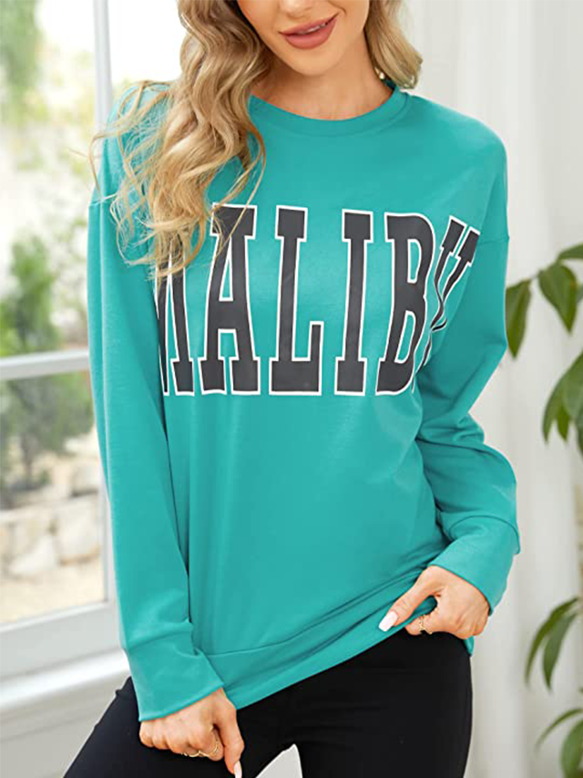 Women Crewneck MALIBU Print Graphic Sweatshirt