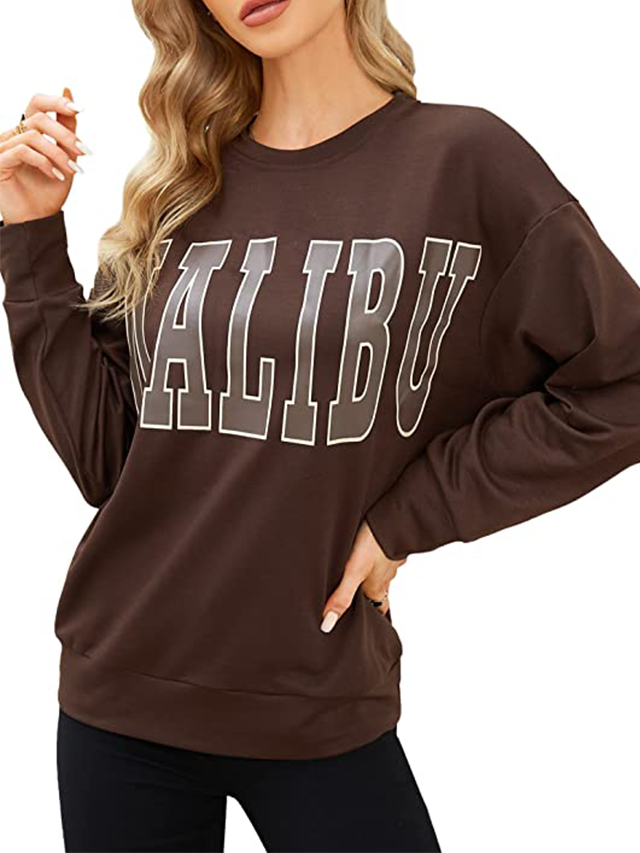 Women Crewneck MALIBU Print Graphic Sweatshirt