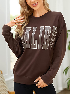 Women Crewneck MALIBU Print Graphic Sweatshirt